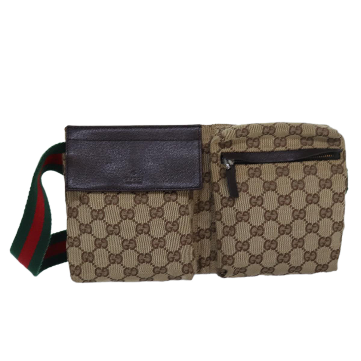 GUCCI GG Canvas Web Sherry Line Waist bag Beige Red Green 28566 Auth ki4620