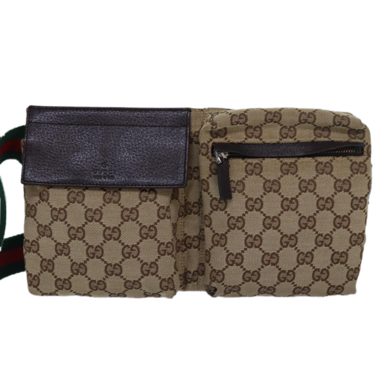 GUCCI GG Canvas Web Sherry Line Waist bag Beige Red Green 28566 Auth ki4620 - 0