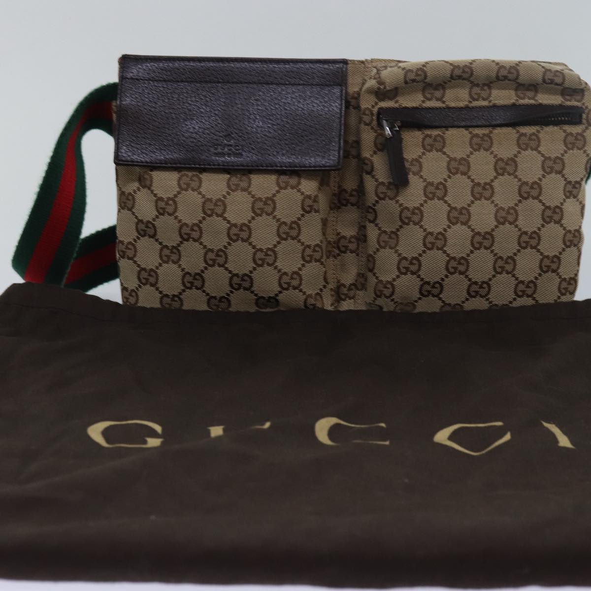 GUCCI GG Canvas Web Sherry Line Waist bag Beige Red Green 28566 Auth ki4620