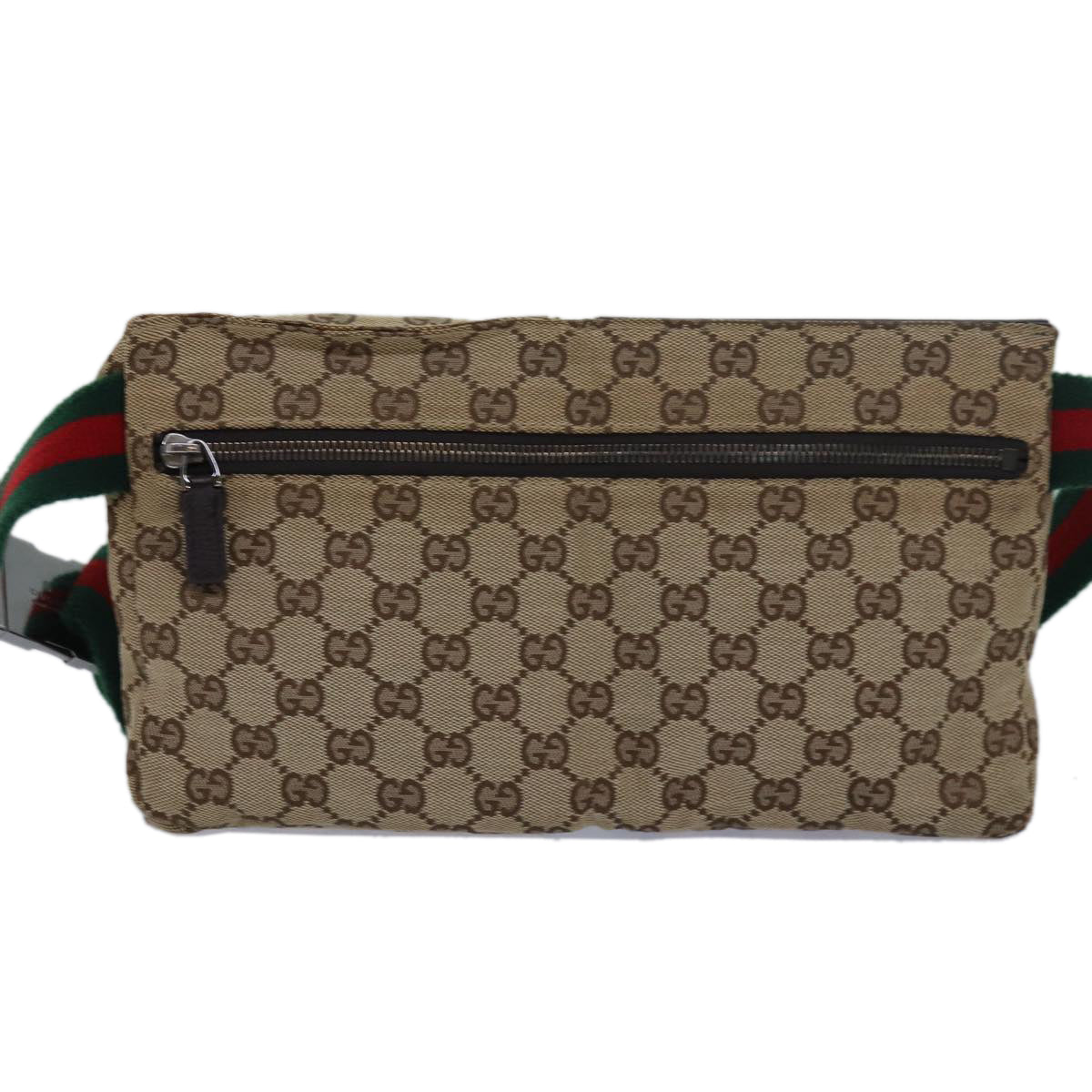 GUCCI GG Canvas Web Sherry Line Waist bag Beige Red Green 28566 Auth ki4620