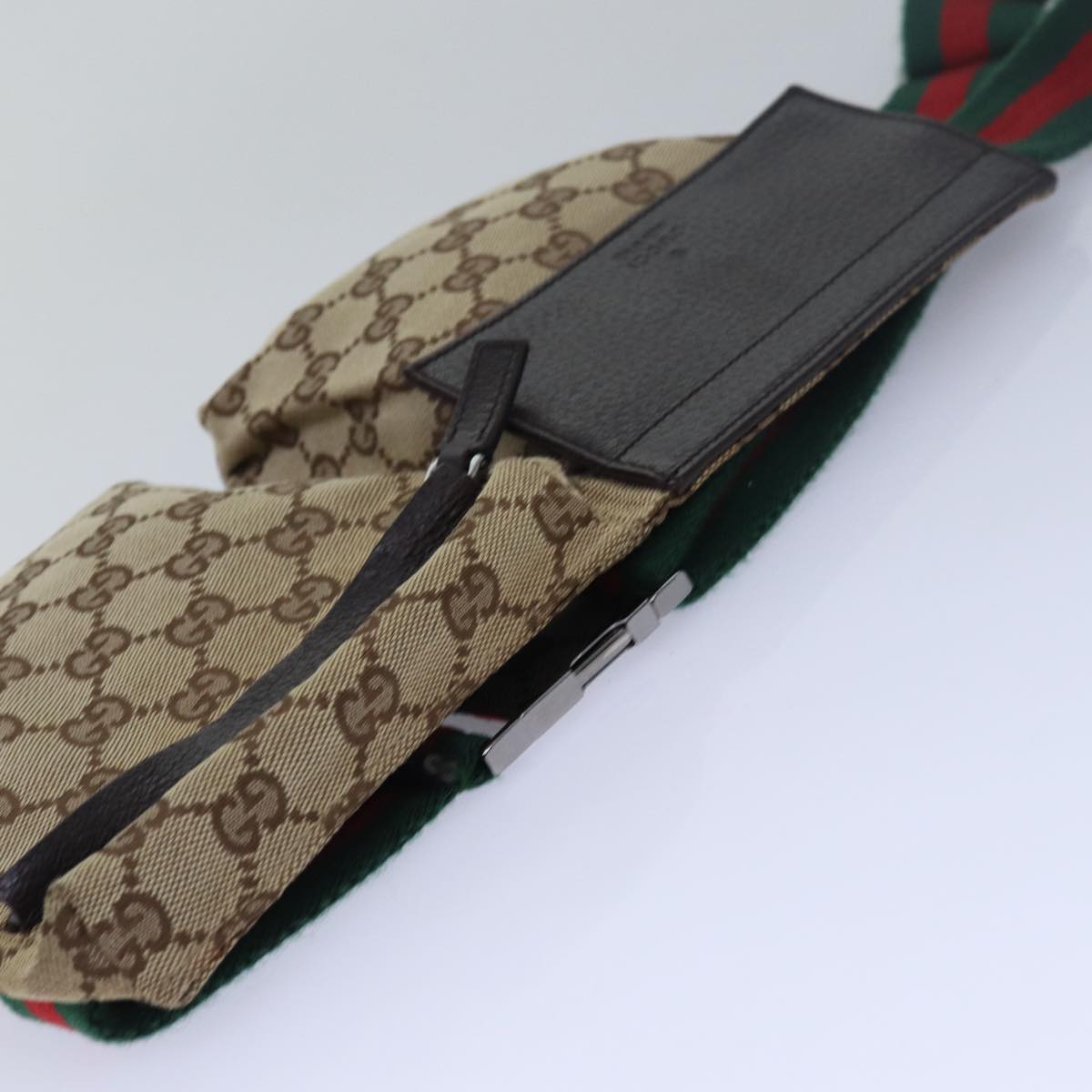 GUCCI GG Canvas Web Sherry Line Waist bag Beige Red Green 28566 Auth ki4620