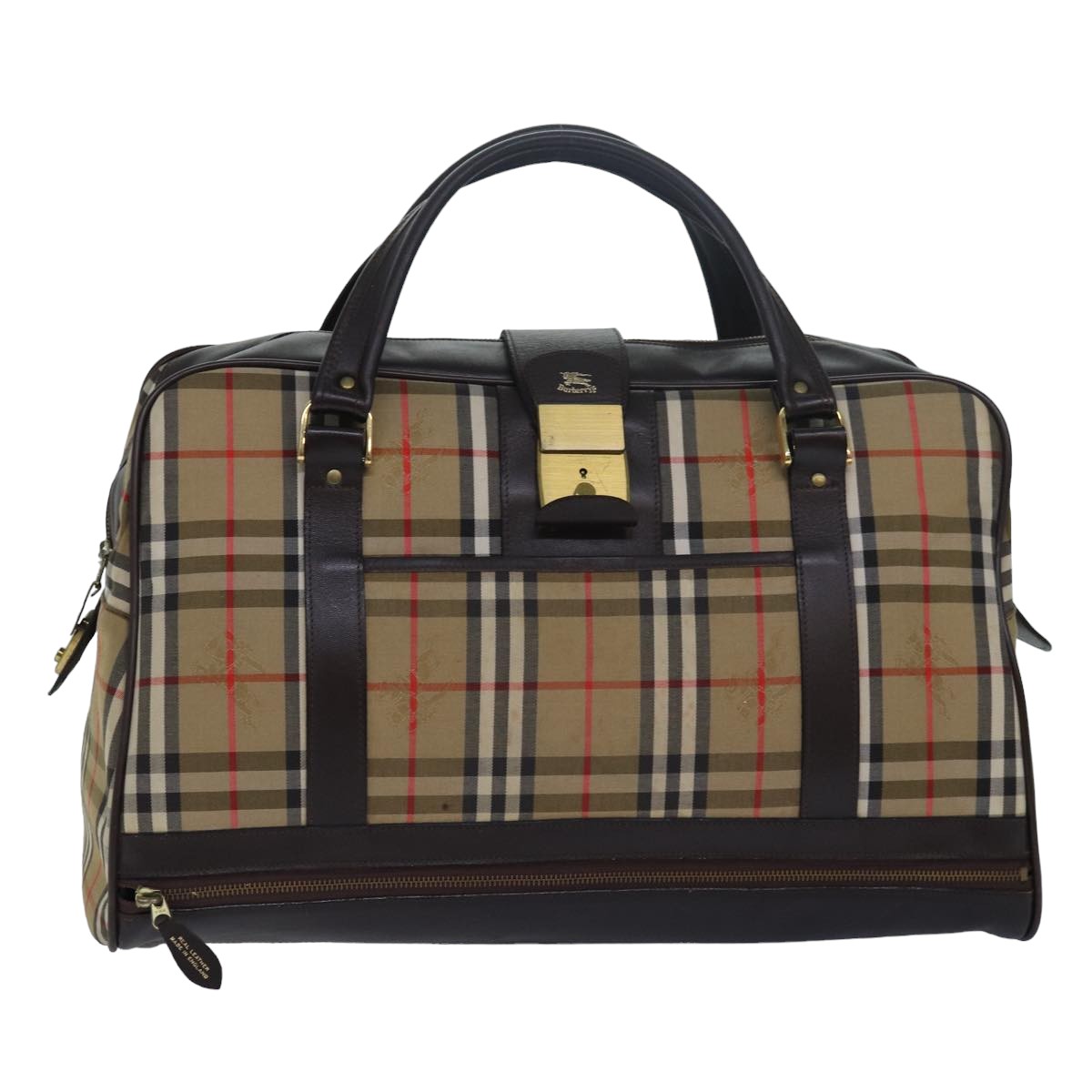 Burberrys Nova Check Boston Bag Canvas Brown Beige Auth ki4621