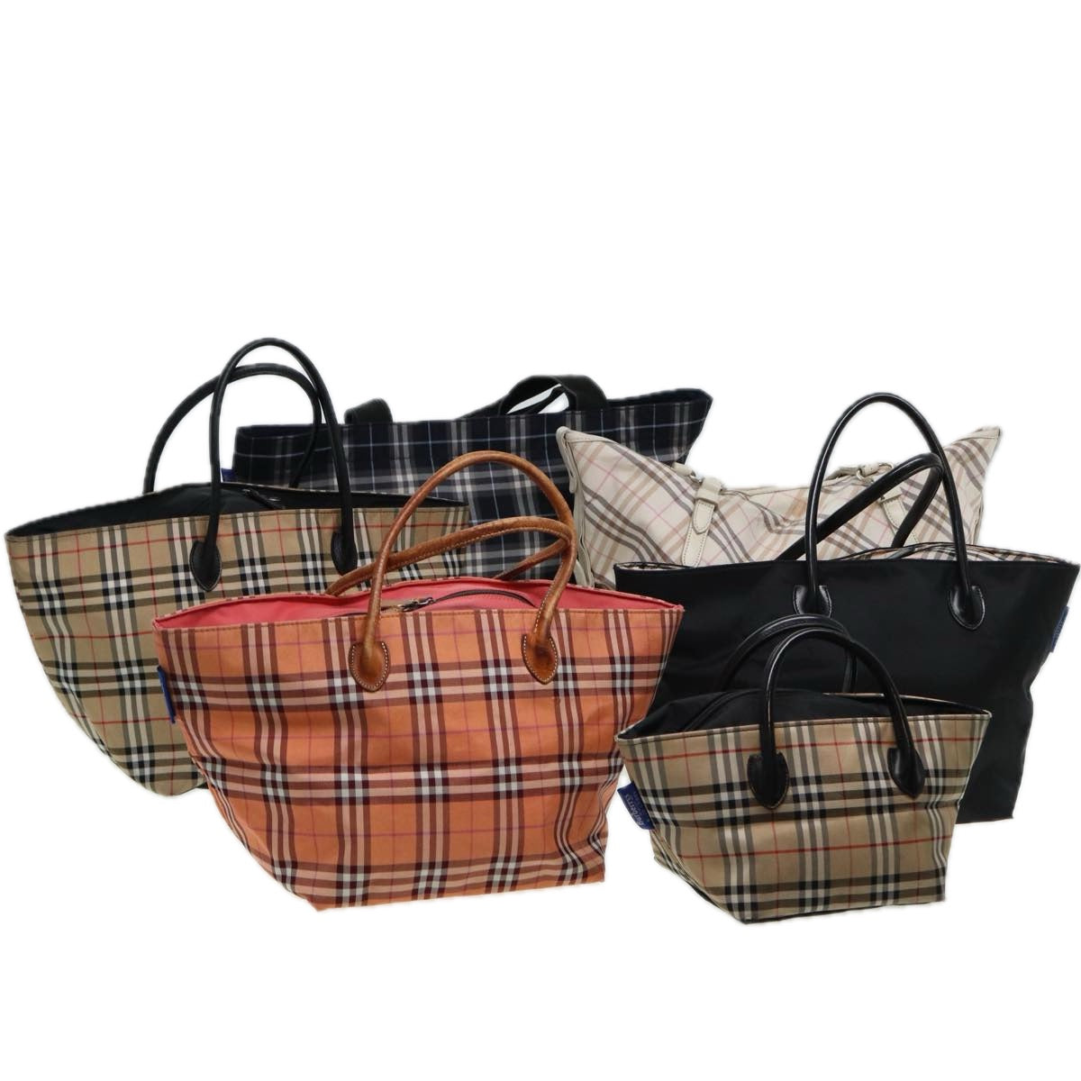 BURBERRY Blue Label Nova Check Tote Bag 6Set Navy Beige white Auth ki4623