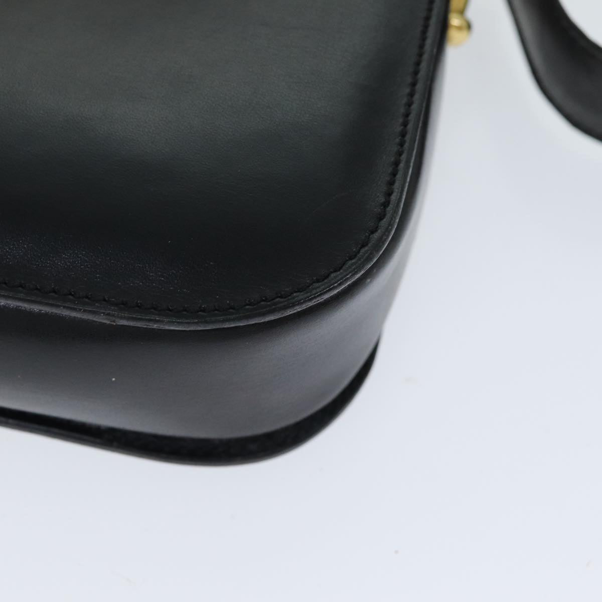 CELINE Shoulder Bag Leather Black Auth ki4625