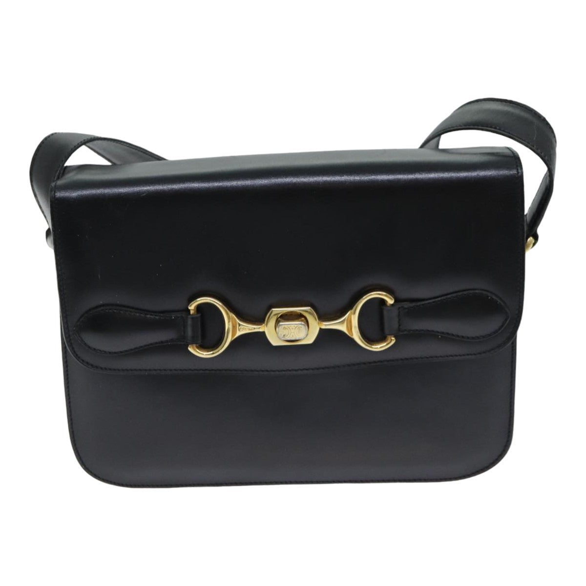 CELINE Shoulder Bag Leather Black Auth ki4625