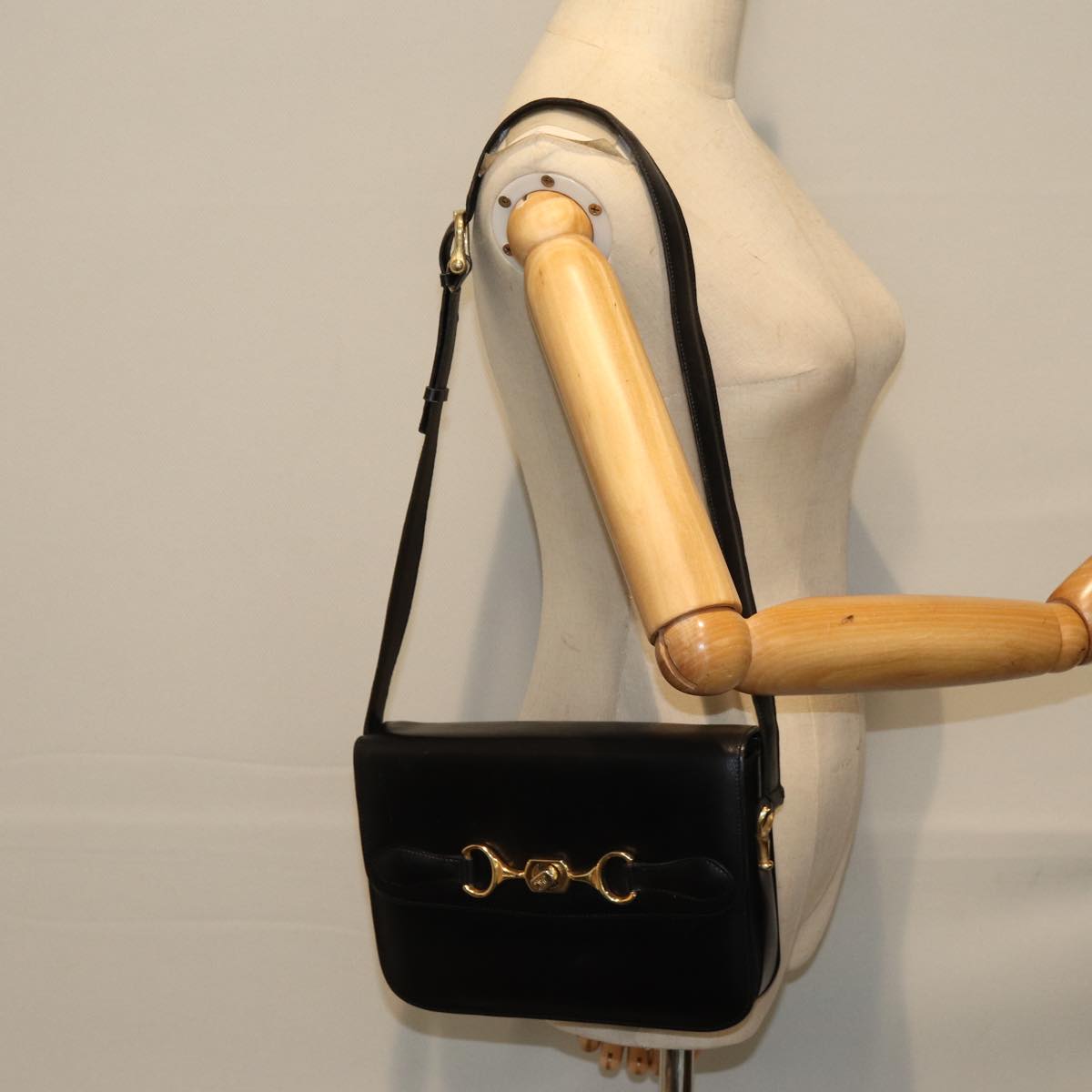 CELINE Shoulder Bag Leather Black Auth ki4625