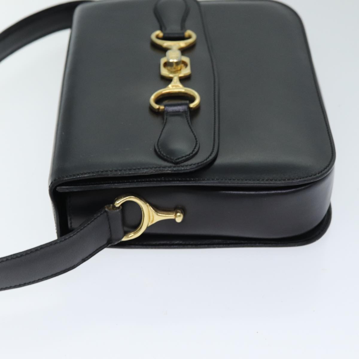 CELINE Shoulder Bag Leather Black Auth ki4625