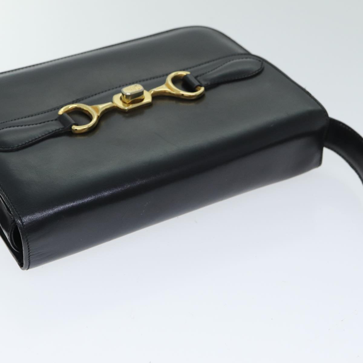 CELINE Shoulder Bag Leather Black Auth ki4625