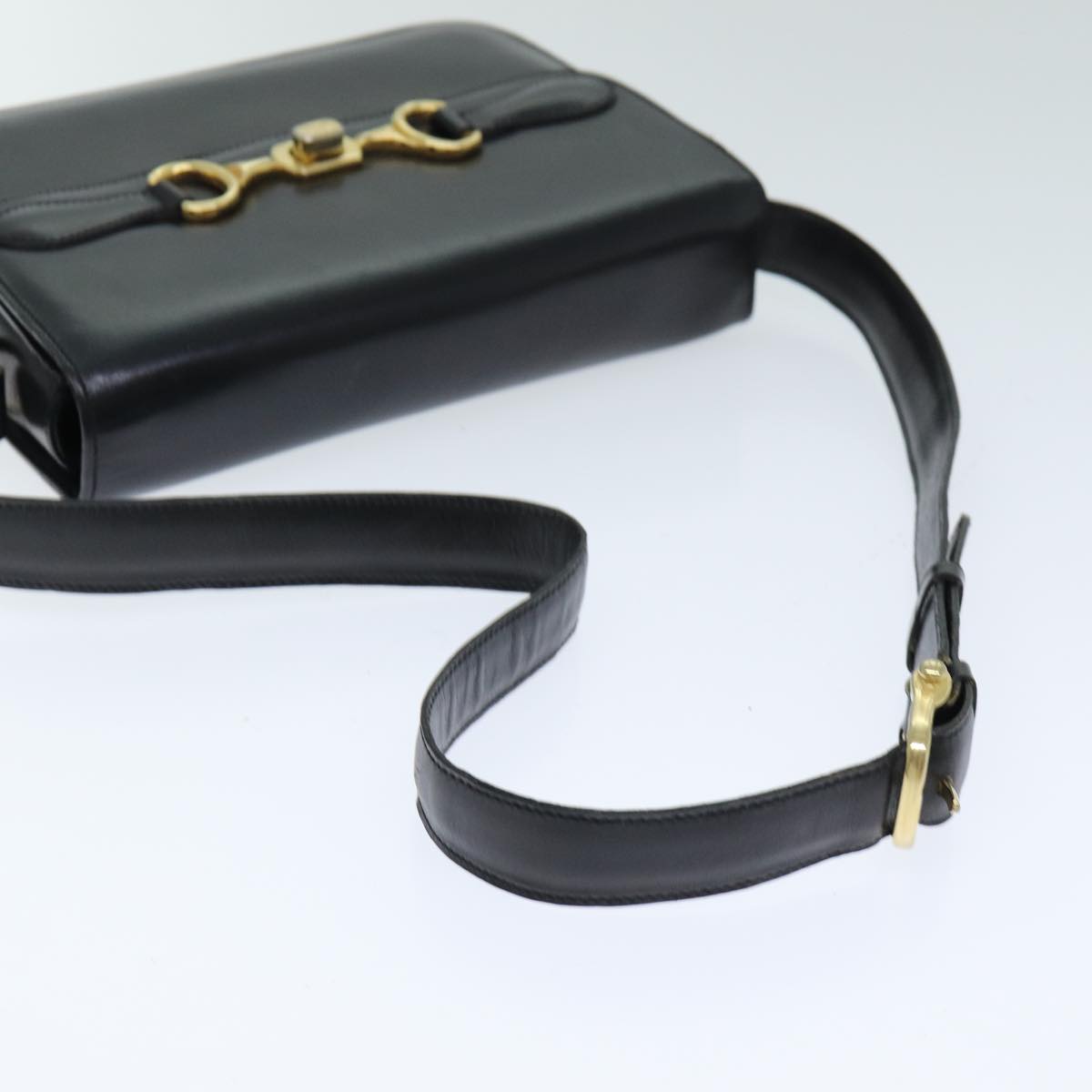 CELINE Shoulder Bag Leather Black Auth ki4625