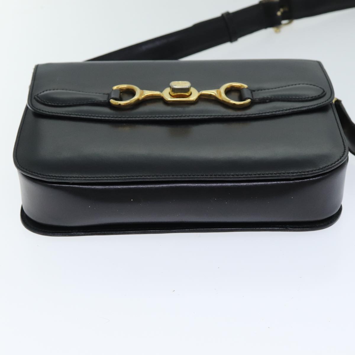 CELINE Shoulder Bag Leather Black Auth ki4625