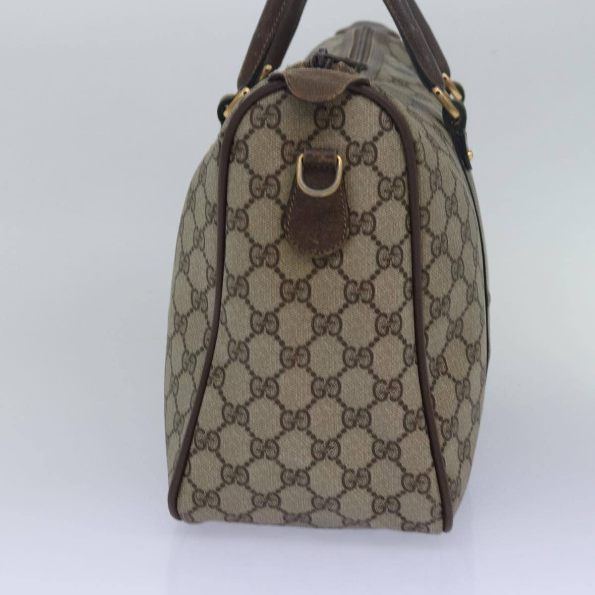 GUCCI GG Supreme Web Sherry Line Boston Bag PVC Leather Beige Auth ki4633