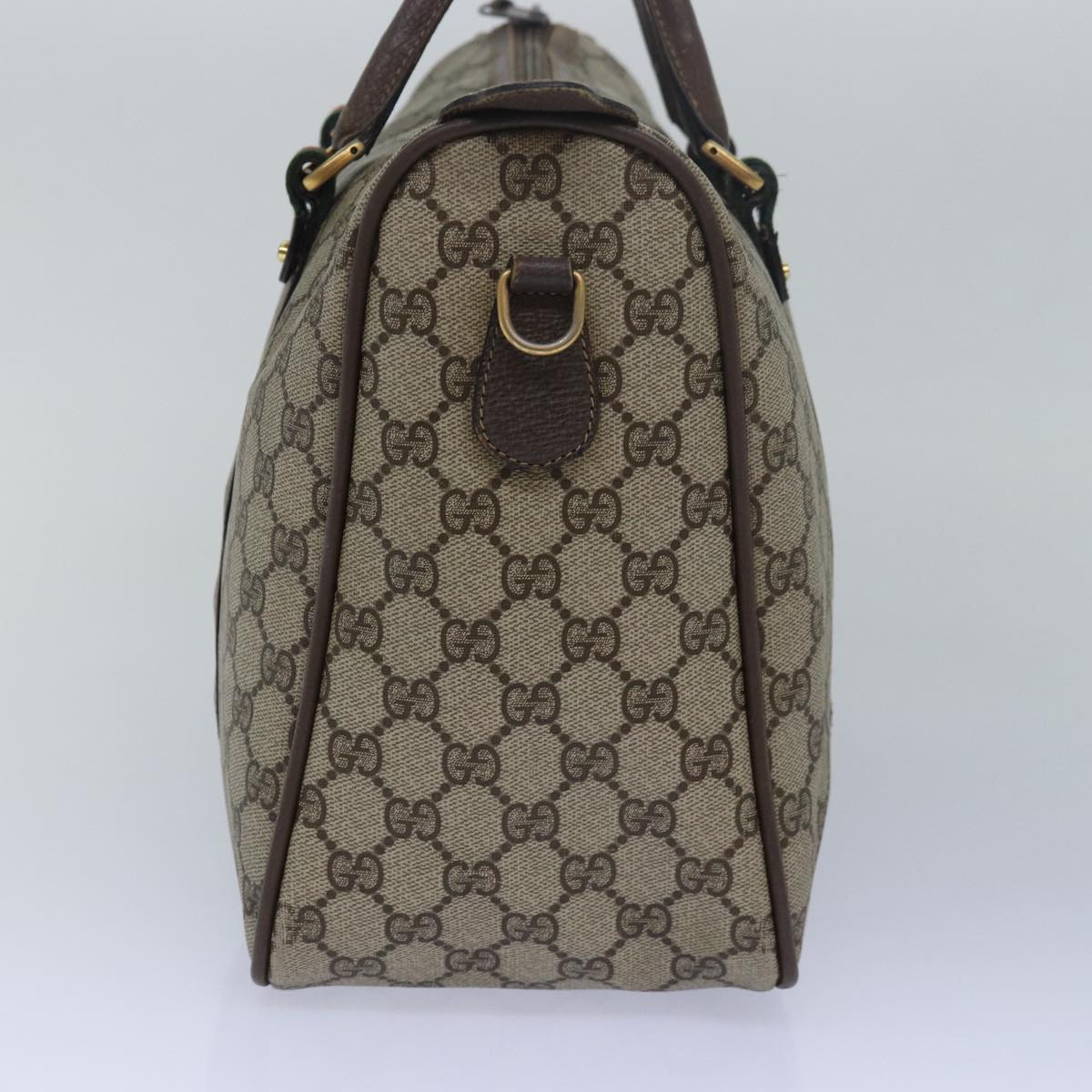 GUCCI GG Supreme Web Sherry Line Boston Bag PVC Leather Beige Auth ki4633