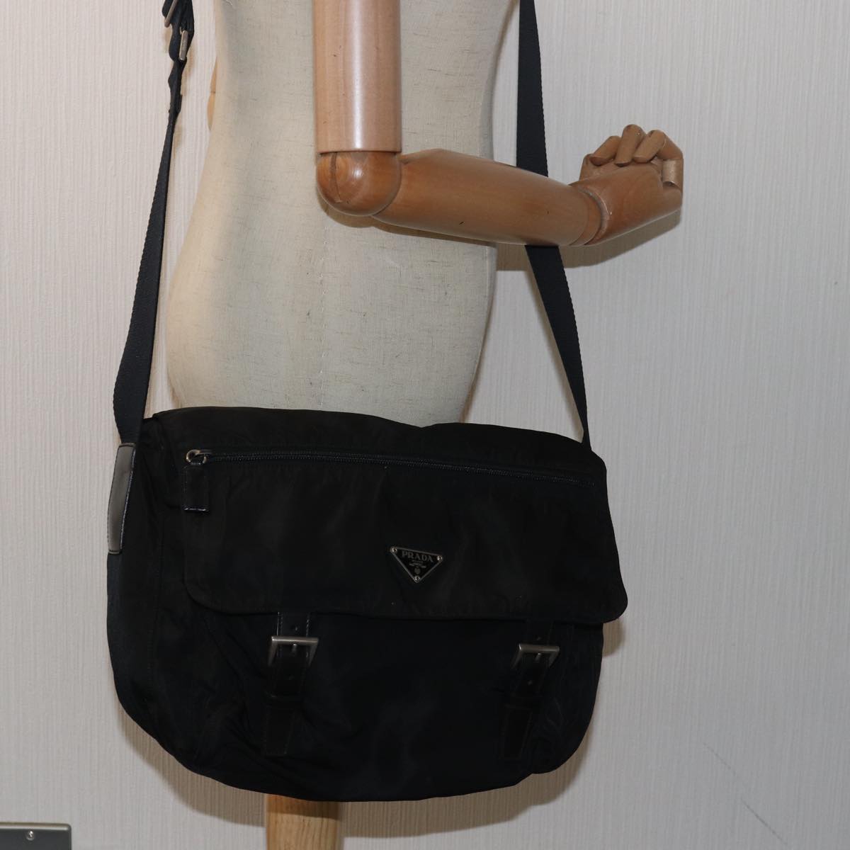 PRADA Shoulder Bag Nylon Black Auth ki4649