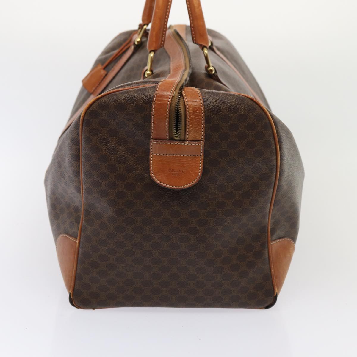 CELINE Macadam Canvas Boston Bag PVC Leather Brown Auth ki4667