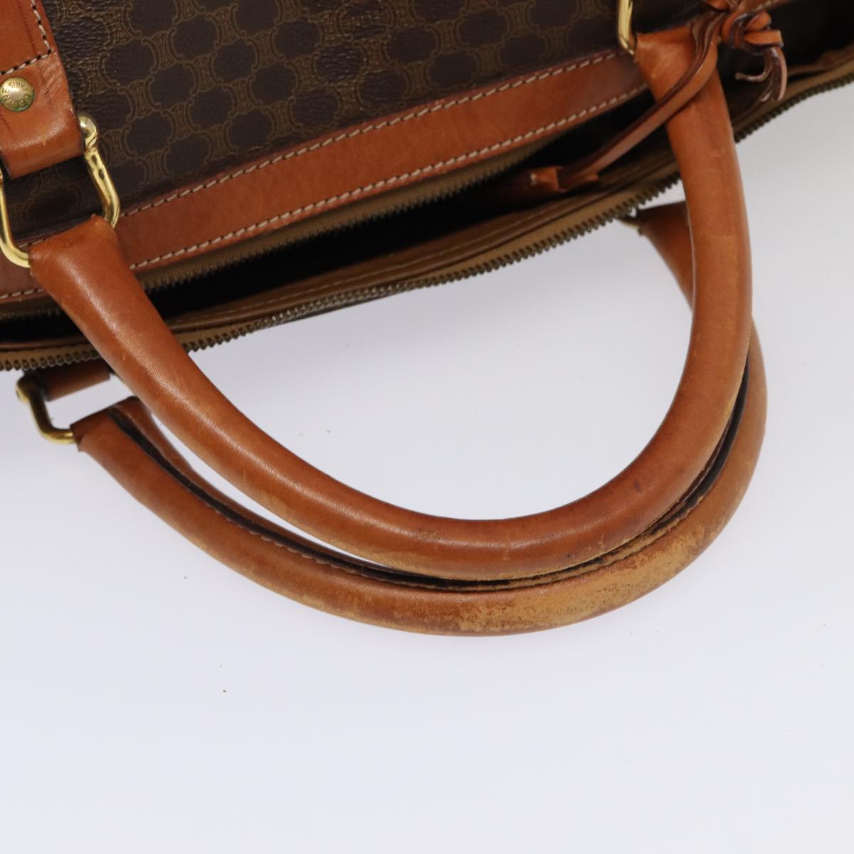 CELINE Macadam Canvas Boston Bag PVC Leather Brown Auth ki4667