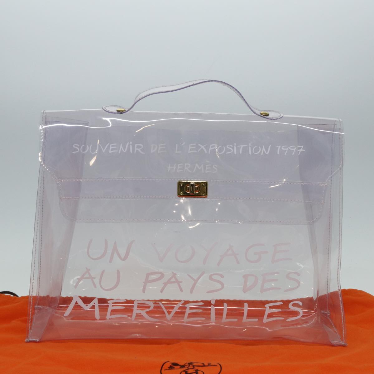 HERMES Vinyl Kelly Hand Bag Vinyl Clear Auth ki4669