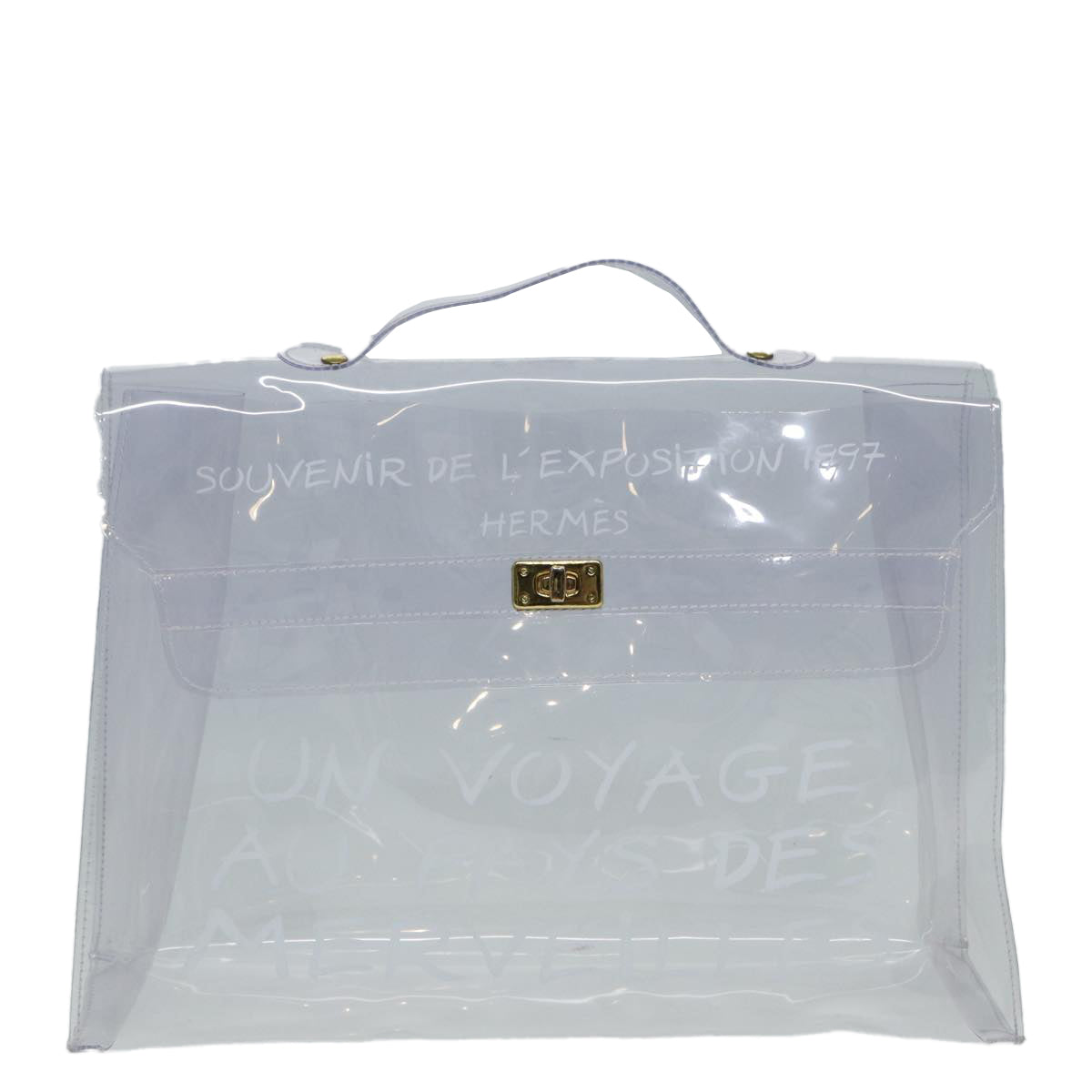 HERMES Vinyl Kelly Hand Bag Vinyl Clear Auth ki4669