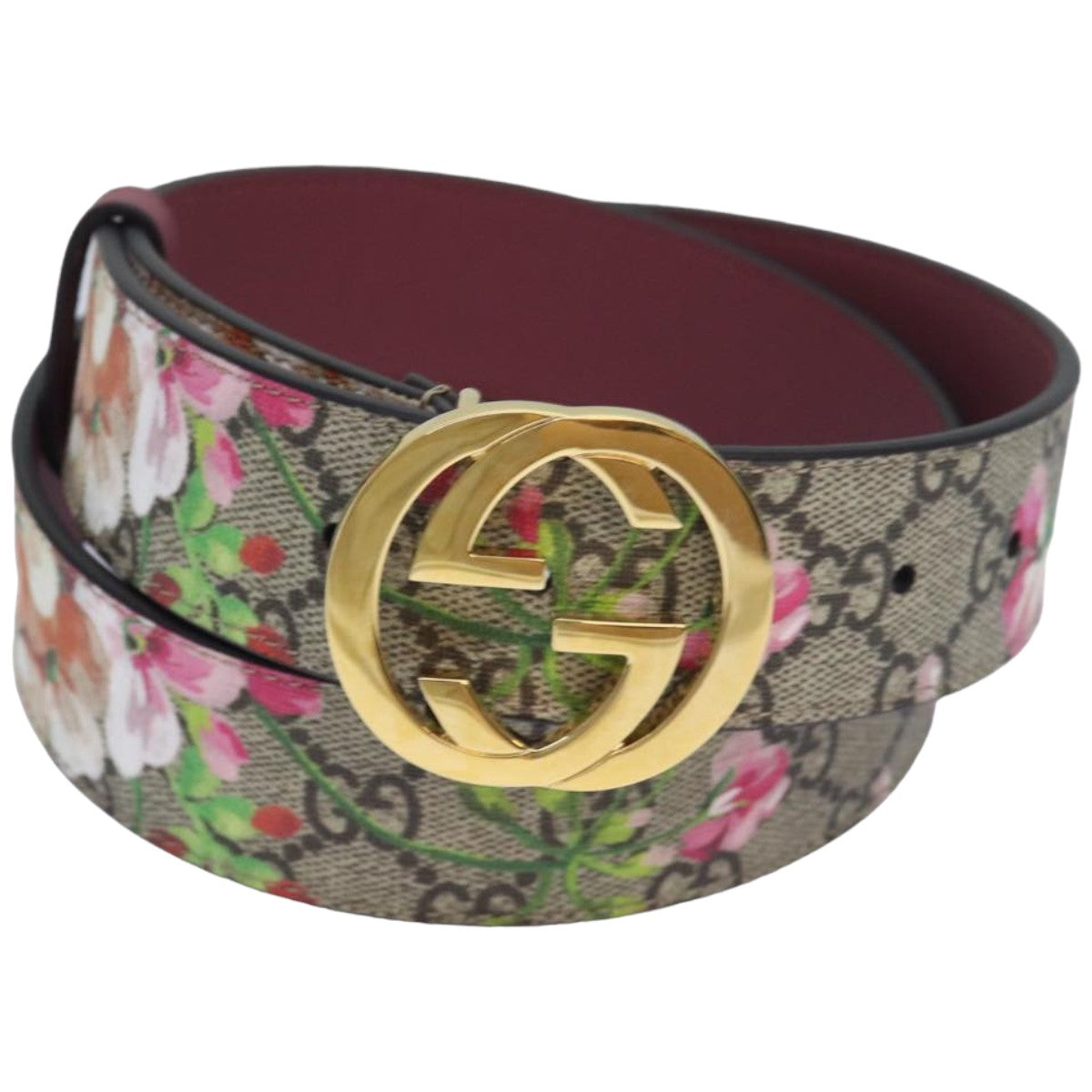 GUCCI GG Blooms Belt PVC 37.4"" Beige 370543 Auth ki4672 - 0