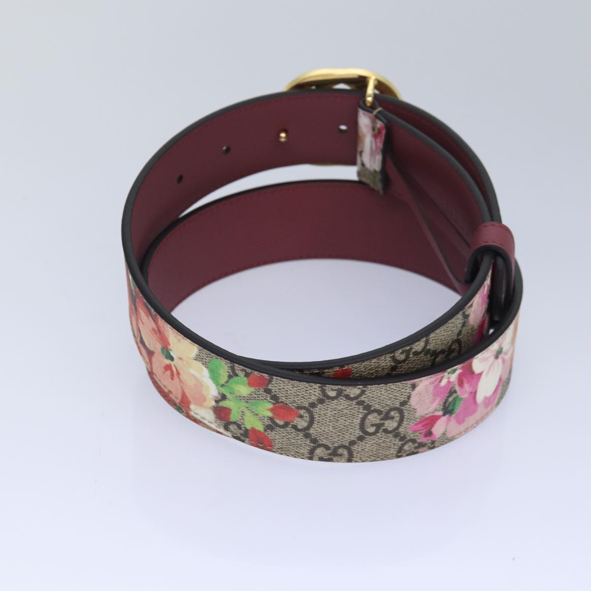 GUCCI GG Blooms Belt PVC 37.4"" Beige 370543 Auth ki4672