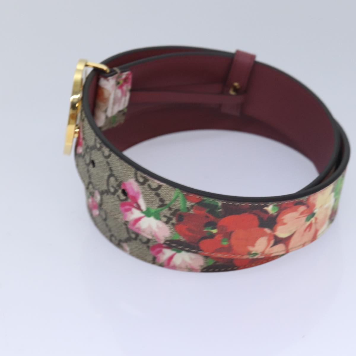 GUCCI GG Blooms Belt PVC 37.4"" Beige 370543 Auth ki4672