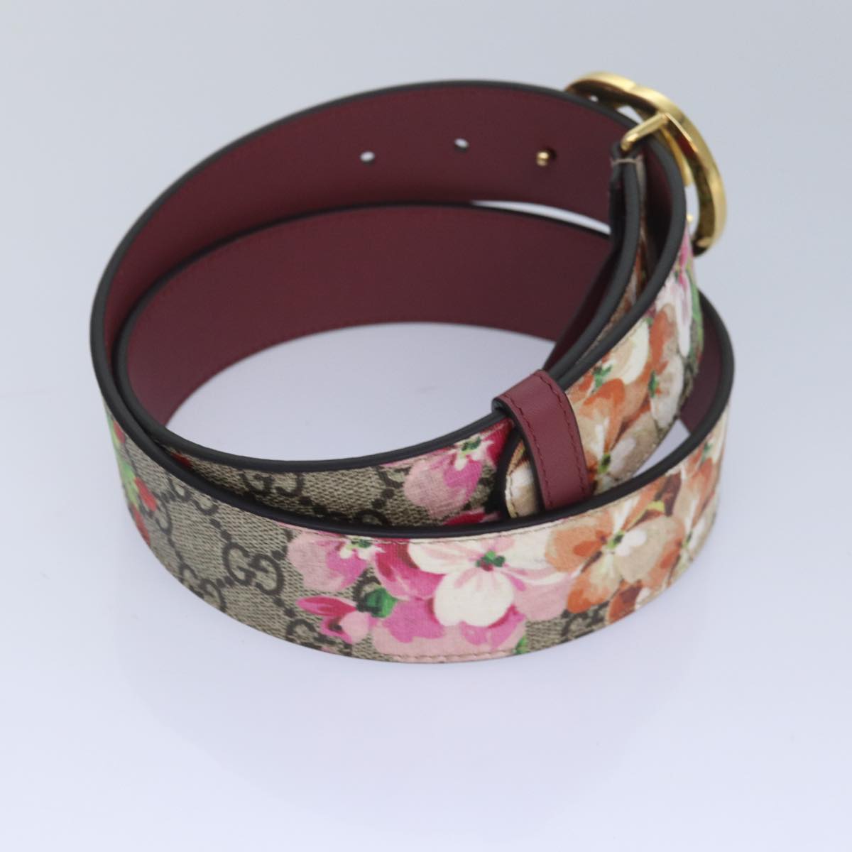 GUCCI GG Blooms Belt PVC 37.4"" Beige 370543 Auth ki4672