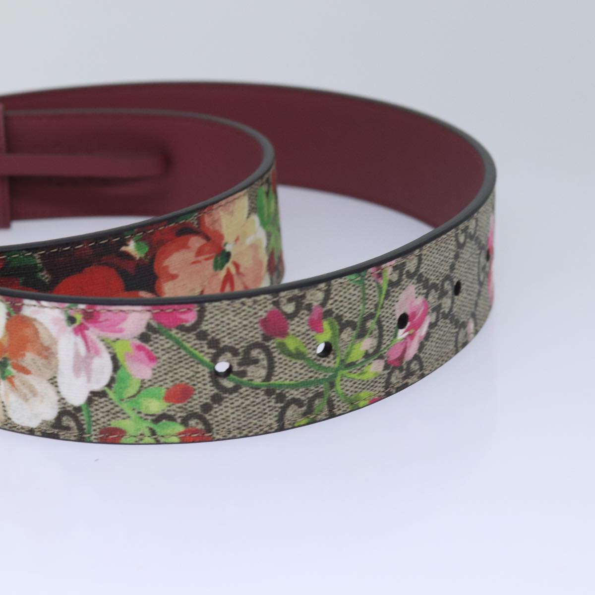 GUCCI GG Blooms Belt PVC 37.4"" Beige 370543 Auth ki4672