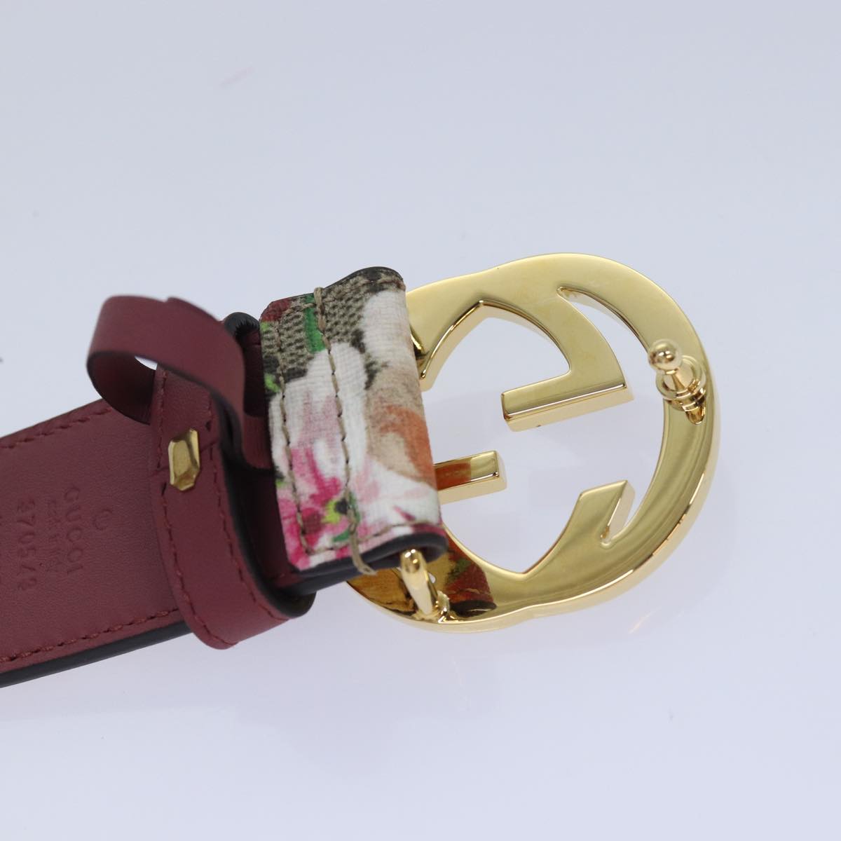 GUCCI GG Blooms Belt PVC 37.4"" Beige 370543 Auth ki4672