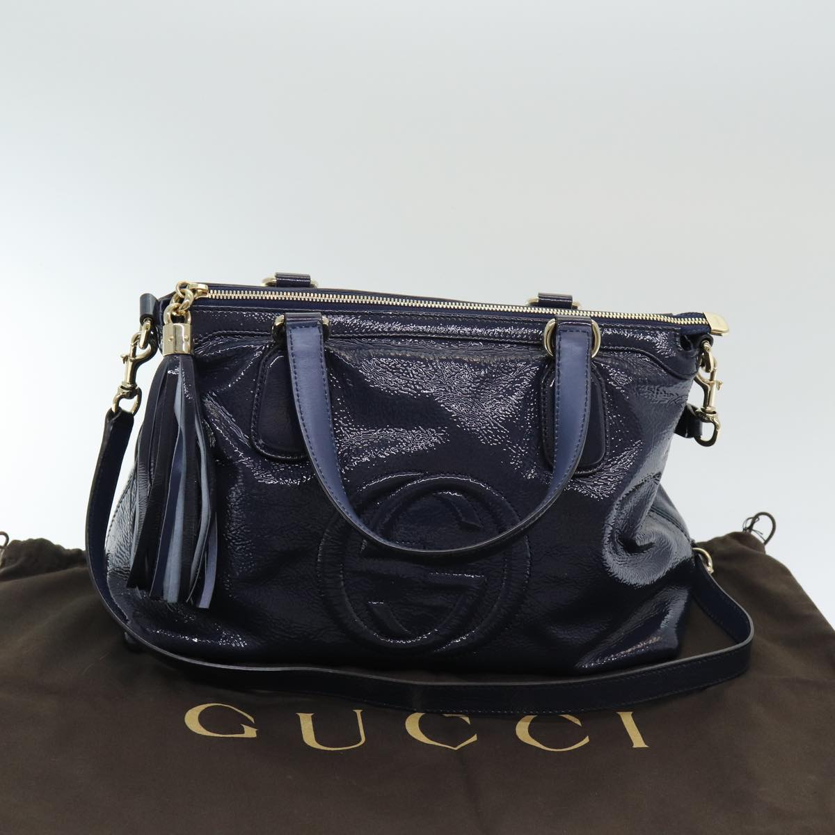 GUCCI Soho Tote Bag Enamel 2way Navy 308362 Auth ki4673