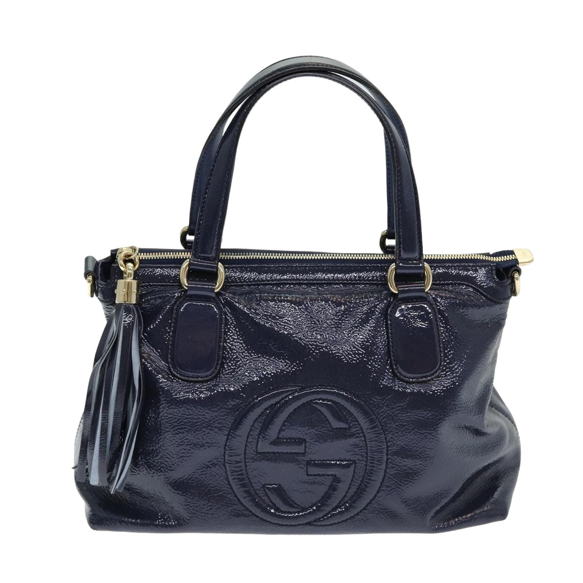 GUCCI Soho Tote Bag Enamel 2way Navy 308362 Auth ki4673