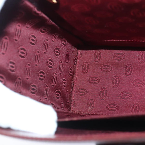 CARTIER Must Line Hand Bag Leather Bordeaux Auth ki4679