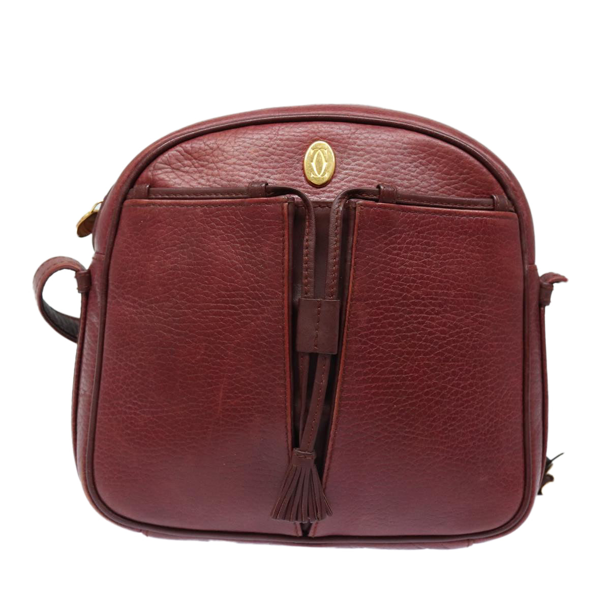 CARTIER Must Line Shoulder Bag Leather Bordeaux Auth ki4680