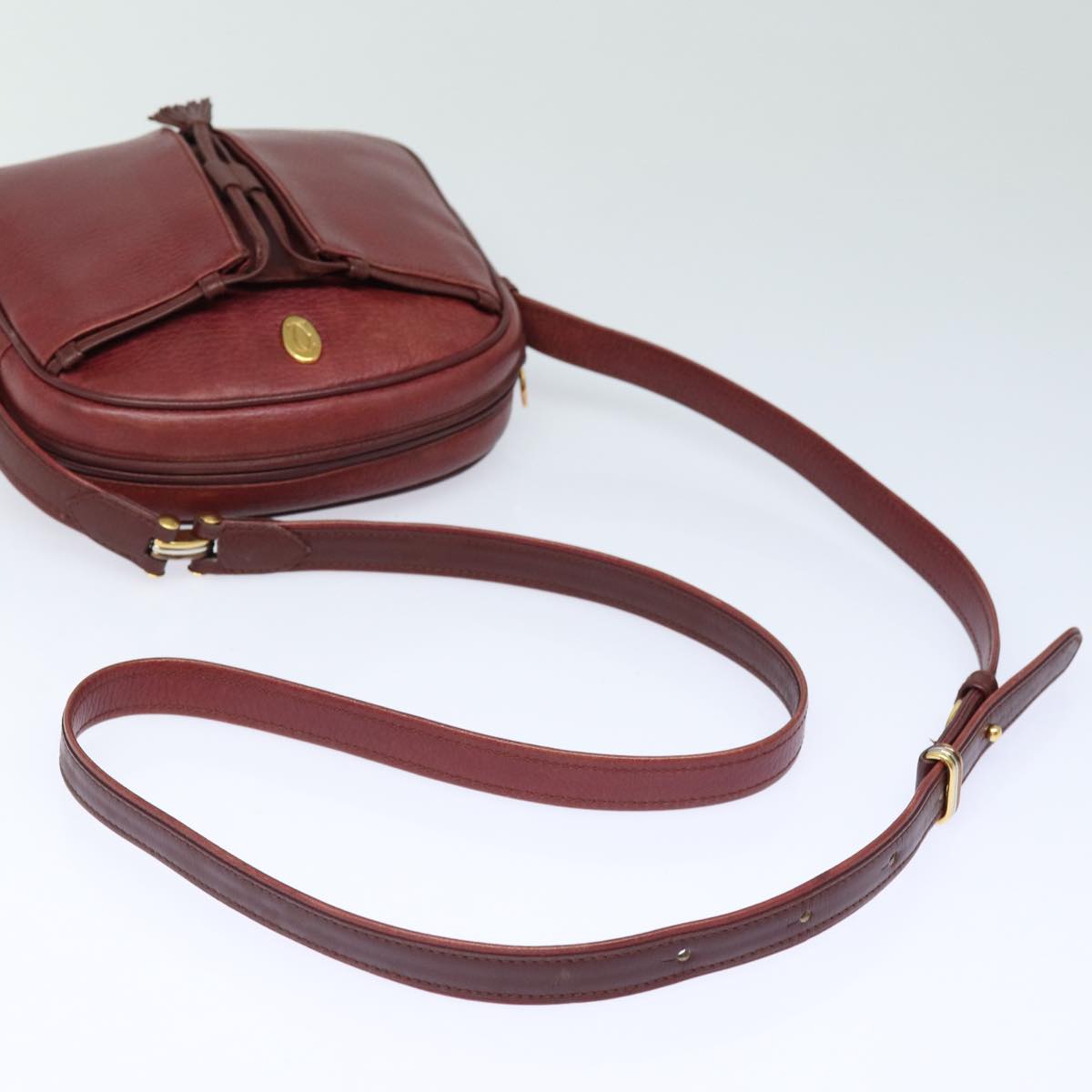 CARTIER Must Line Shoulder Bag Leather Bordeaux Auth ki4680