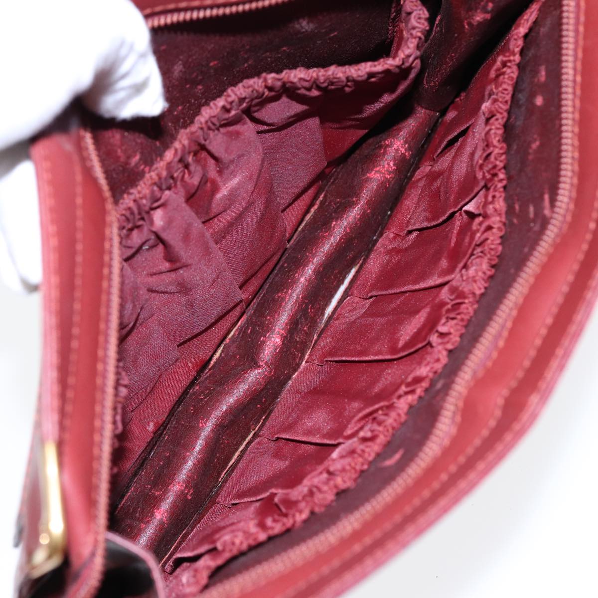 CARTIER Must Line Shoulder Bag Clutch Bag Leather 3Set Wine Red Auth ki4681