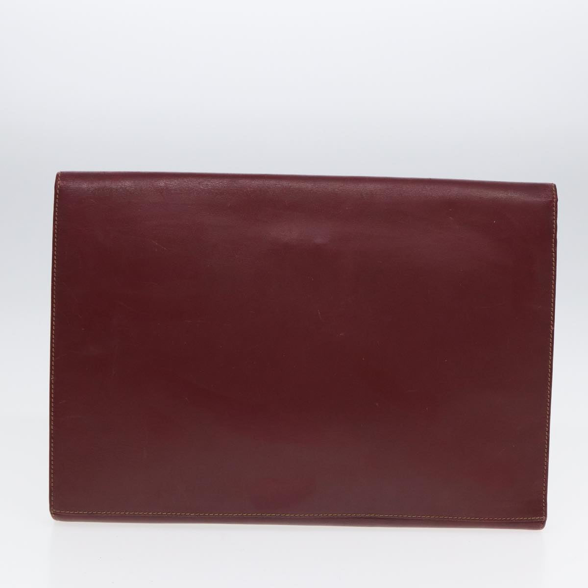 CARTIER Must Line Shoulder Bag Clutch Bag Leather 3Set Wine Red Auth ki4681