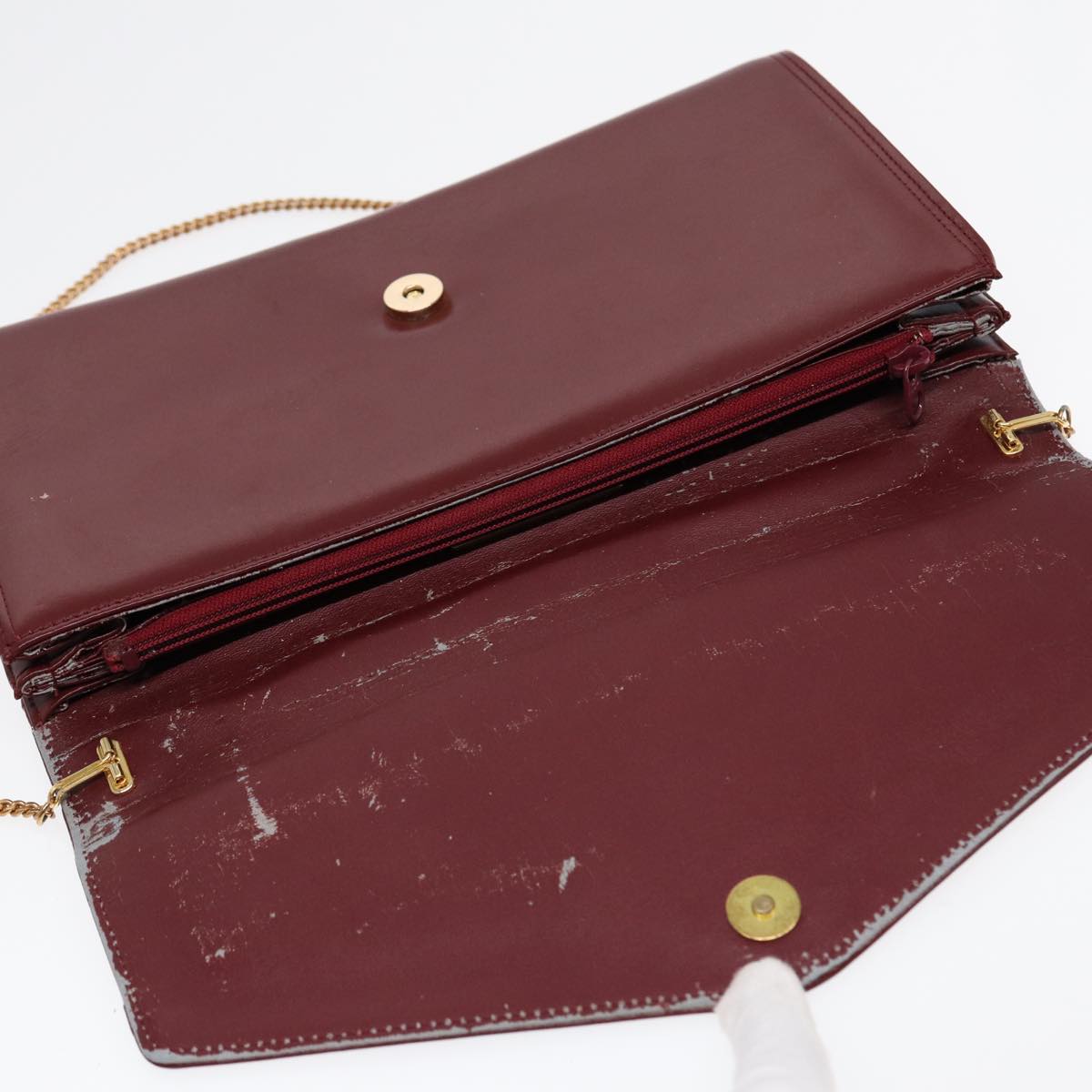 CARTIER Must Line Shoulder Bag Clutch Bag Leather 3Set Wine Red Auth ki4681