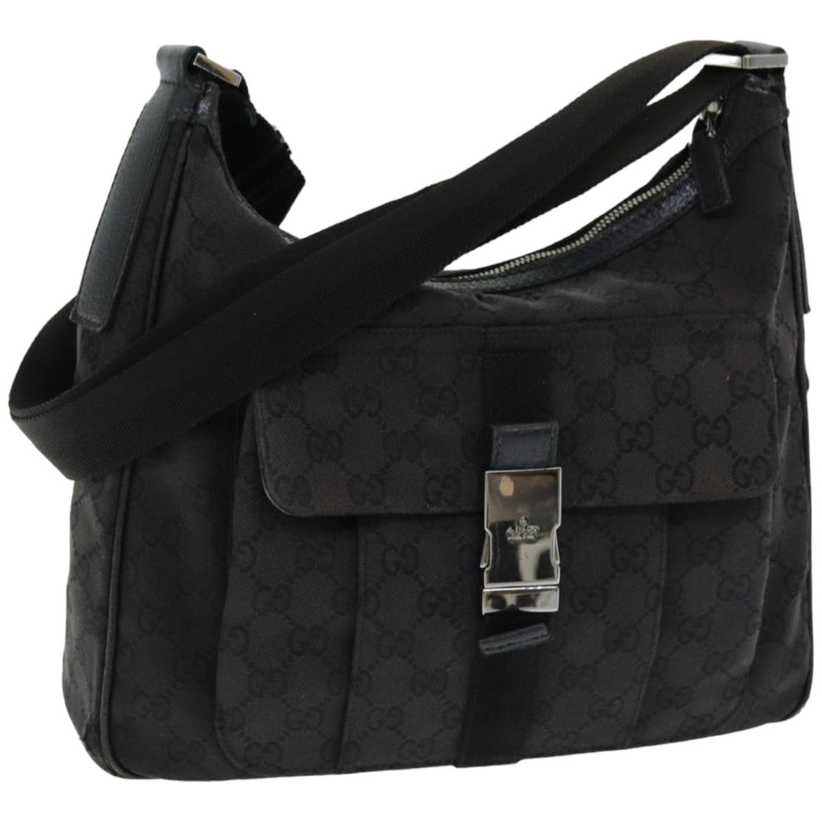 GUCCI GG Canvas Shoulder Bag Black 131211 Auth ki4683