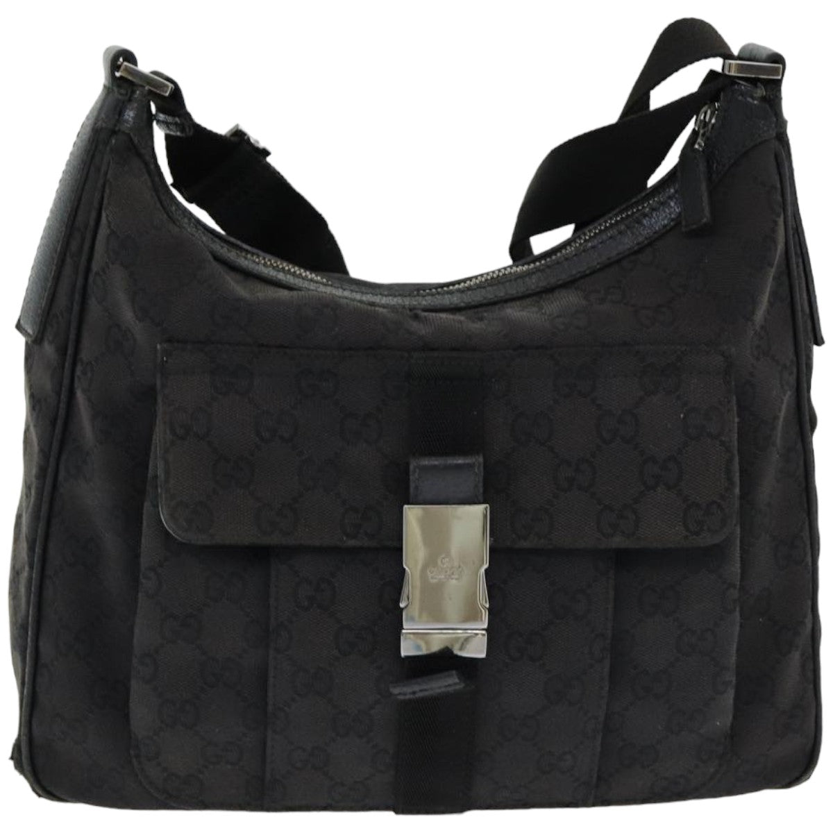 GUCCI GG Canvas Shoulder Bag Black 131211 Auth ki4683