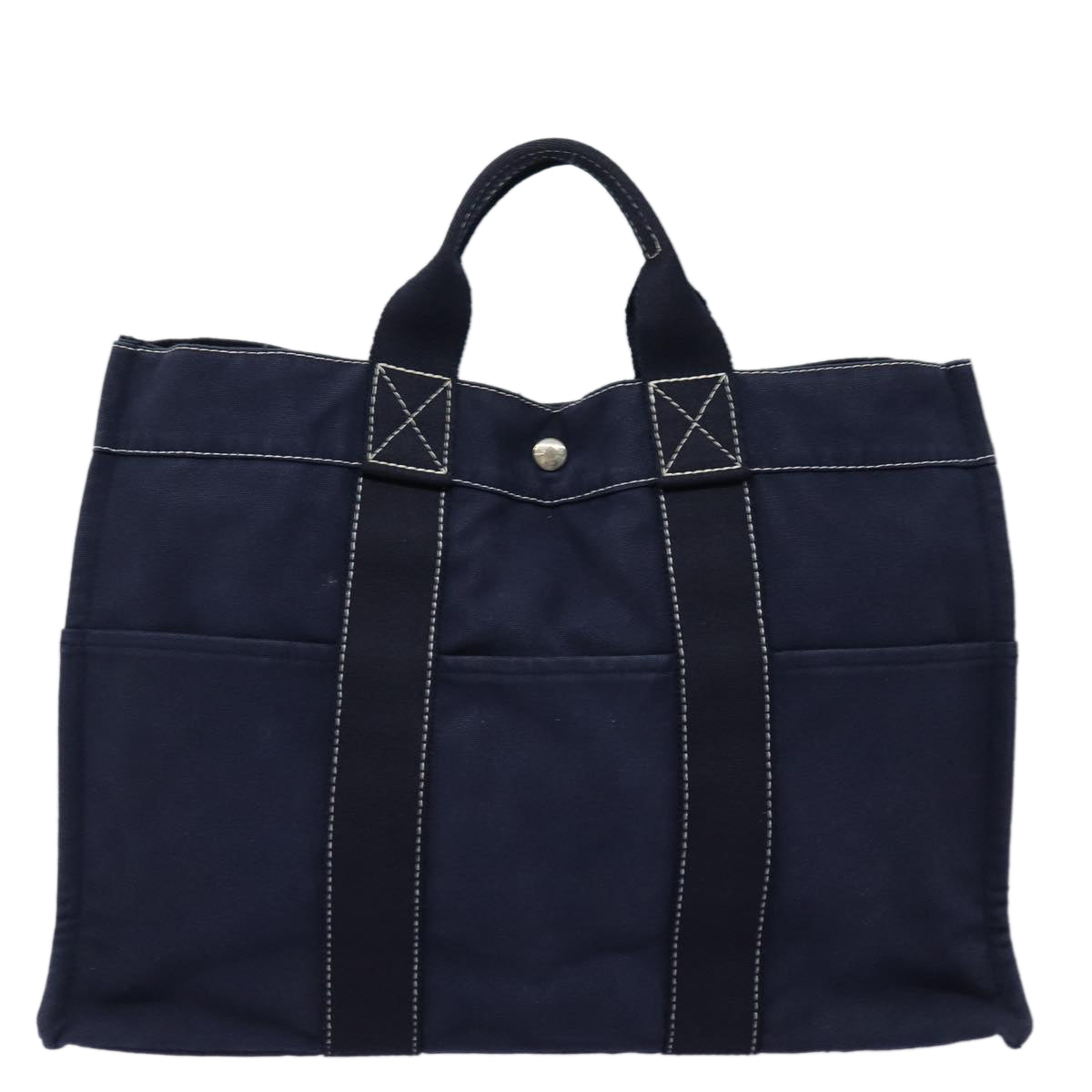 HERMES Fourre Tout MM Hand Bag Canvas Navy Auth ki4693