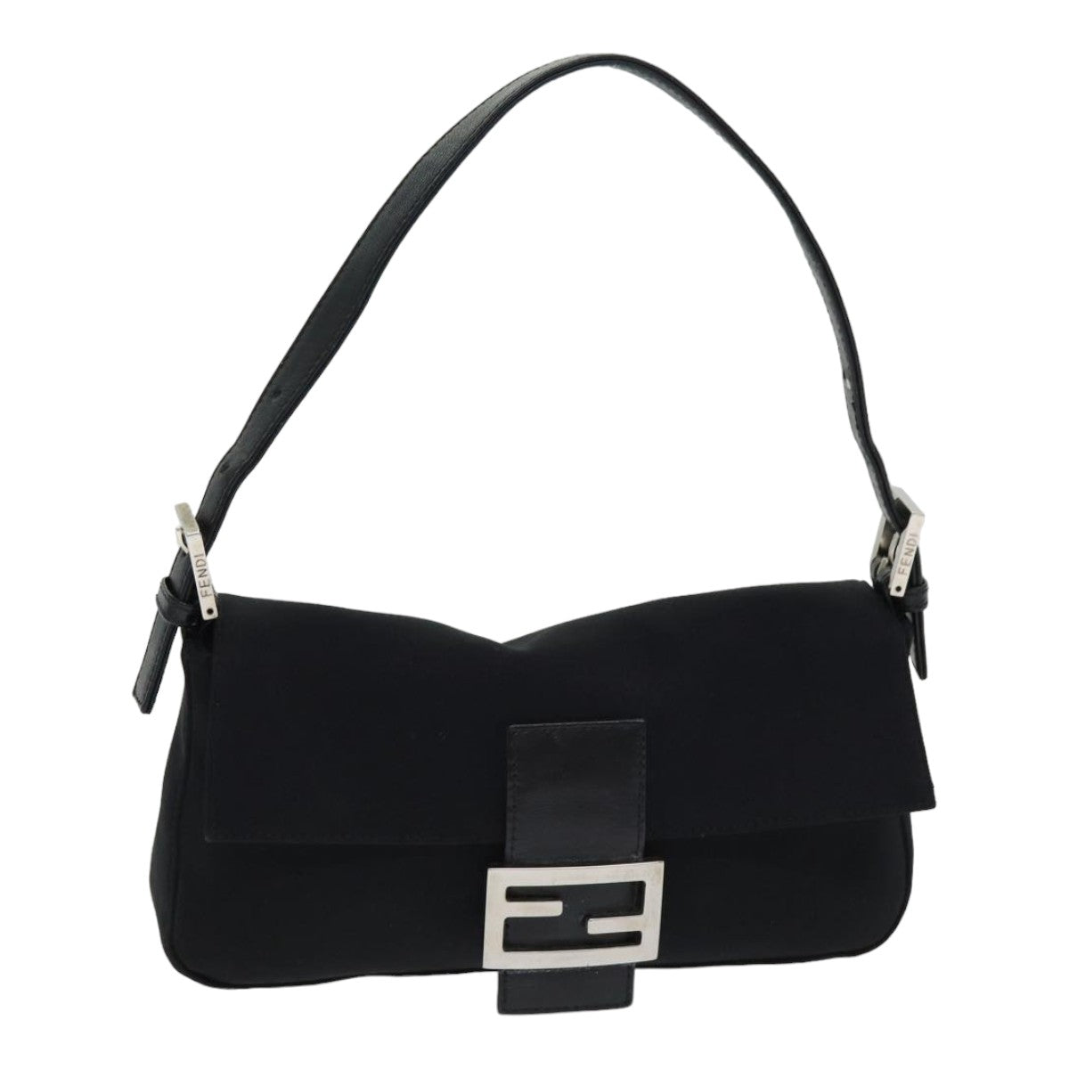 FENDI Mamma Baguette Shoulder Bag Nylon Black Silver Auth ki4707