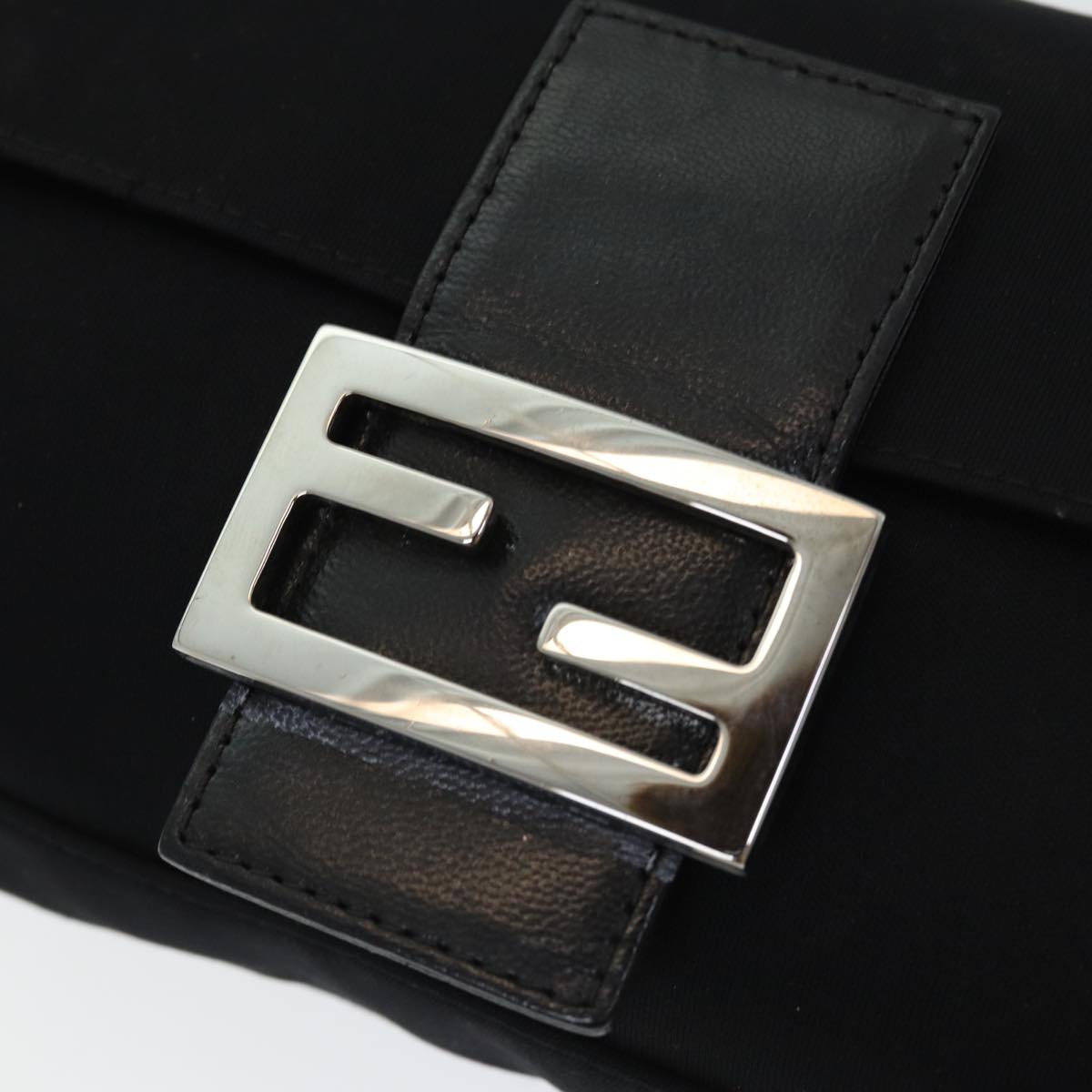 FENDI Mamma Baguette Shoulder Bag Nylon Black Silver Auth ki4707