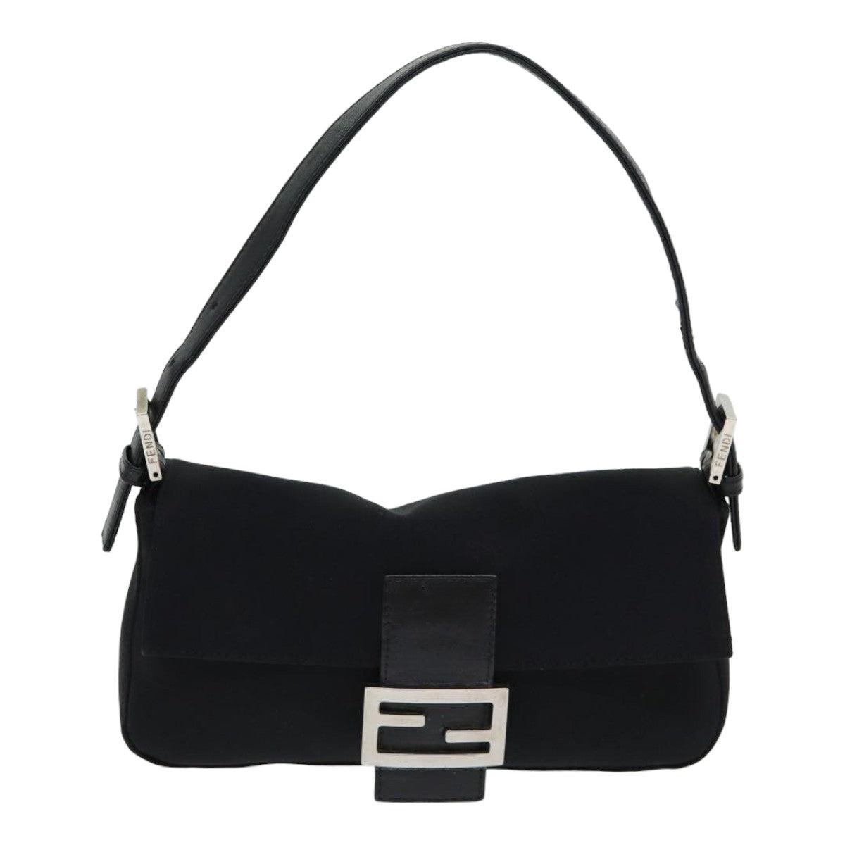 FENDI Mamma Baguette Shoulder Bag Nylon Black Silver Auth ki4707