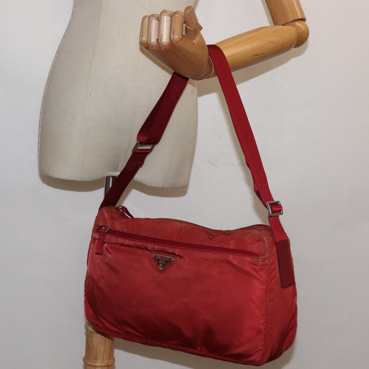 PRADA Shoulder Bag Nylon Red Auth ki4713