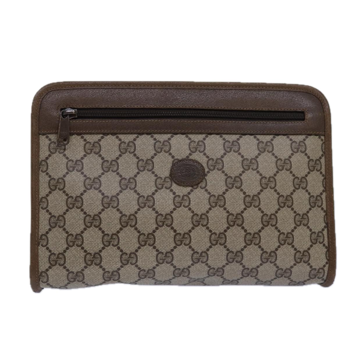 GUCCI GG Supreme Clutch Bag PVC Beige 111 01 037 Auth ki4721