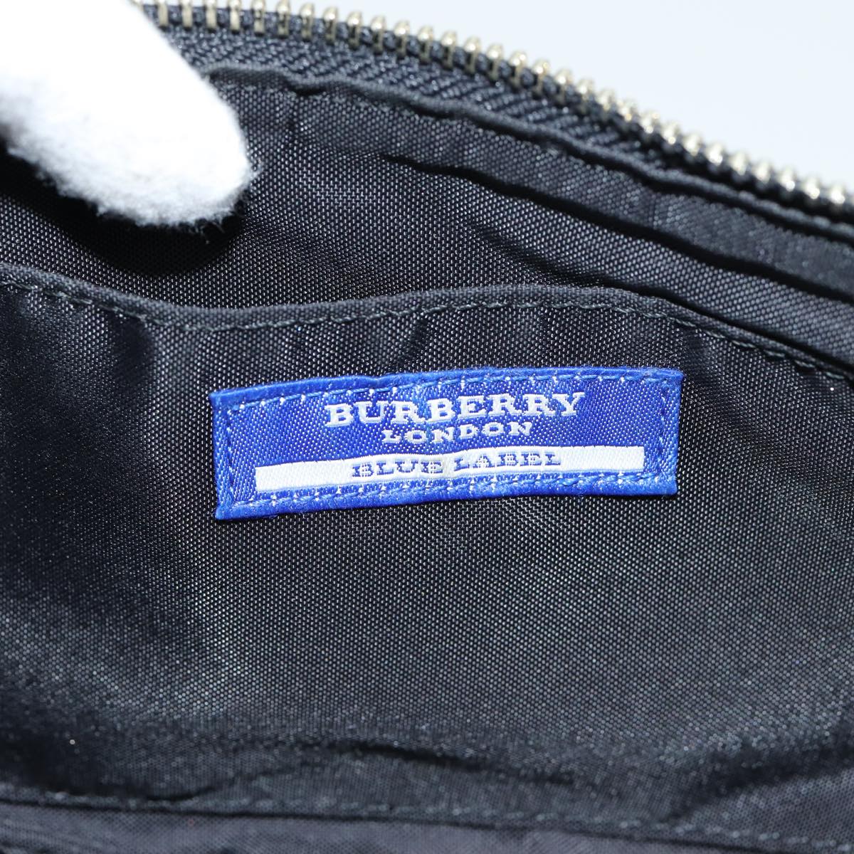 BURBERRY Nova Check Blue Label Pouch Nylon Beige Black Silver Auth ki4724