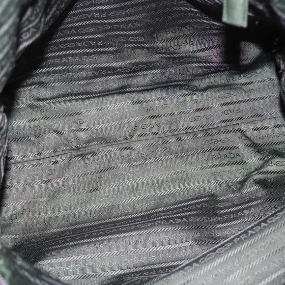 PRADA Hand Bag Nylon Khaki Brown Silver Auth ki4736