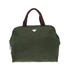 PRADA Hand Bag Nylon Khaki Brown Silver Auth ki4736-2