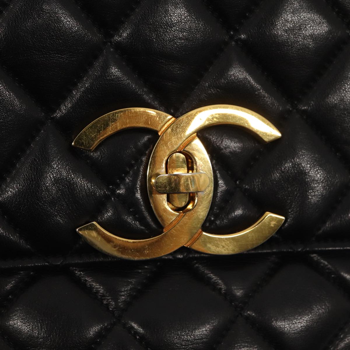 CHANEL Matelasse Business Bag Lamb Skin 2way Black Gold CC Auth ki4737