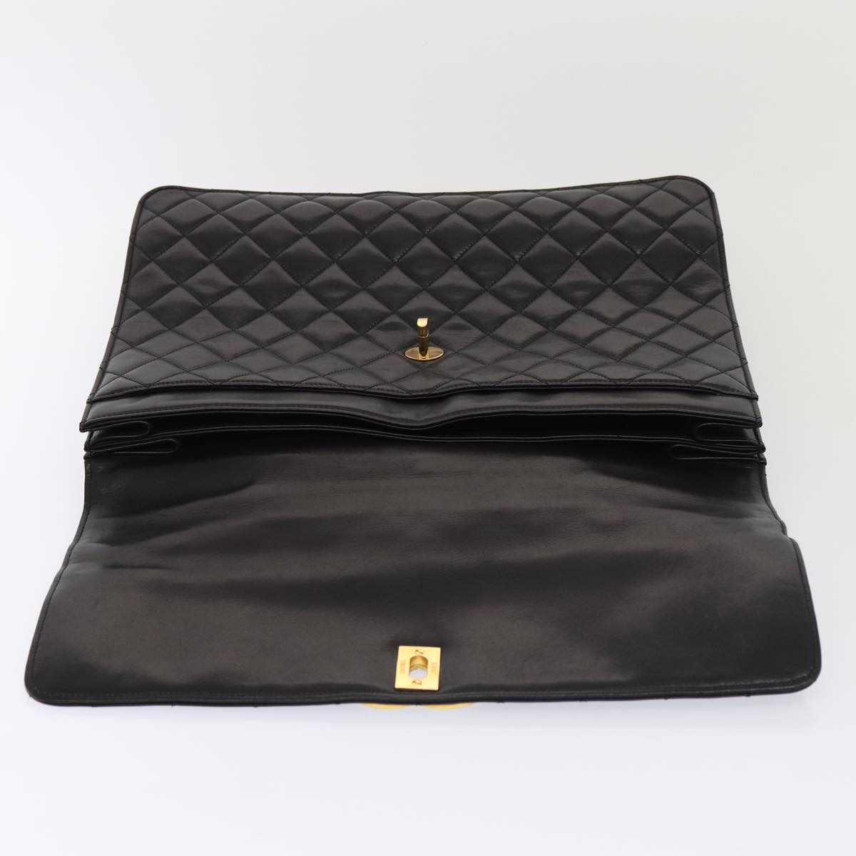 CHANEL Matelasse Business Bag Lamb Skin 2way Black Gold CC Auth ki4737