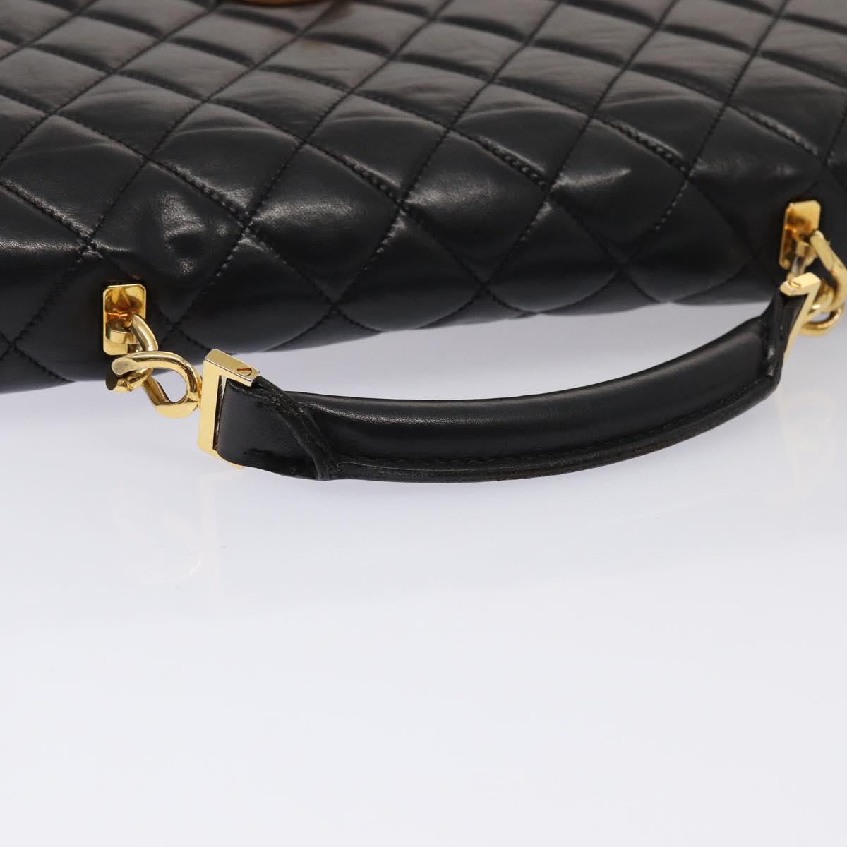 CHANEL Matelasse Business Bag Lamb Skin 2way Black Gold CC Auth ki4737