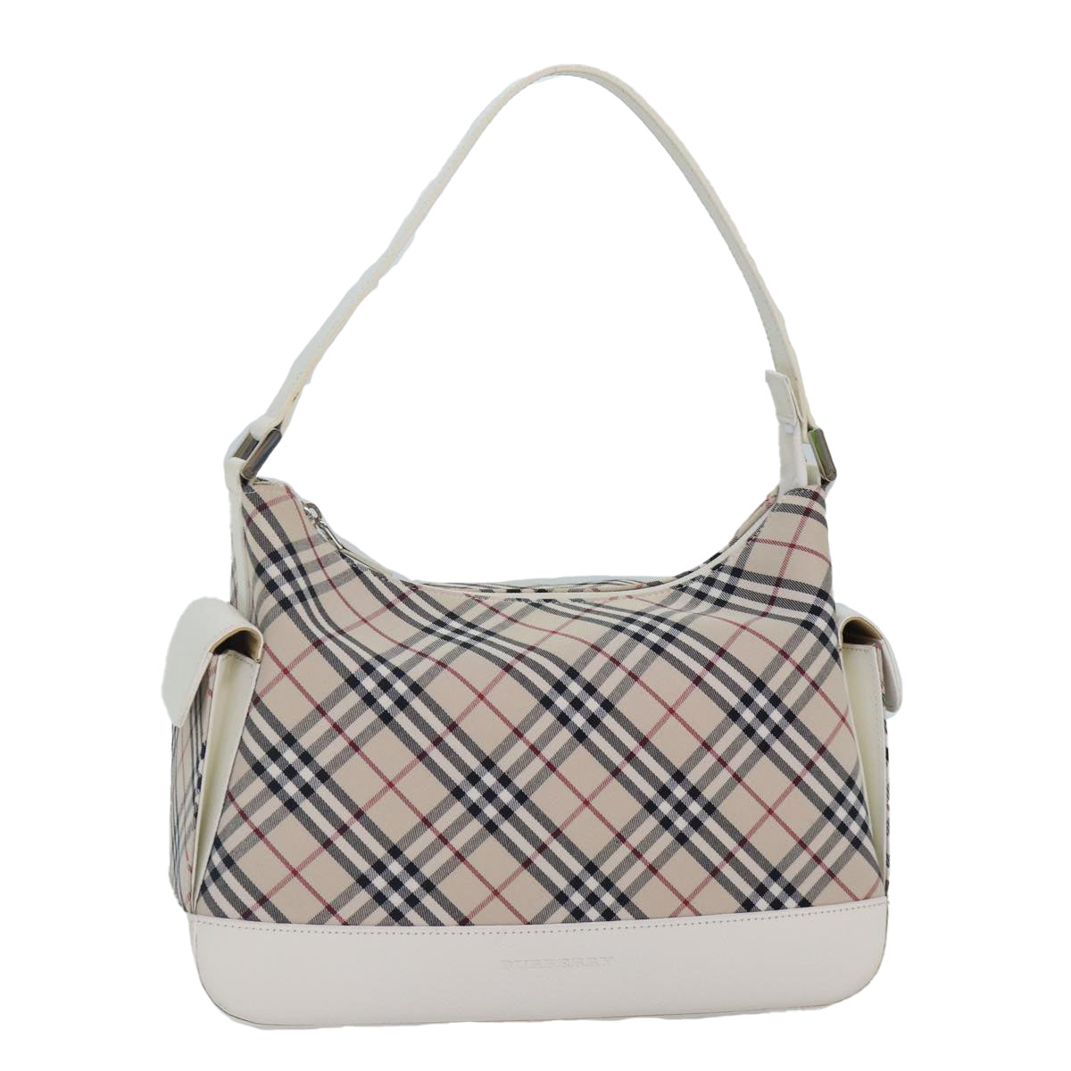 BURBERRY Nova Check Shoulder Bag Canvas Leather Beige White Silver Auth ki4741A